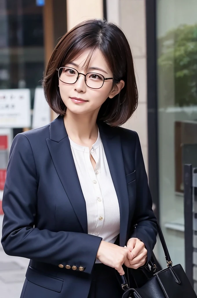 Beautiful mature woman Glasses Around 40 years old Japanese In a suit