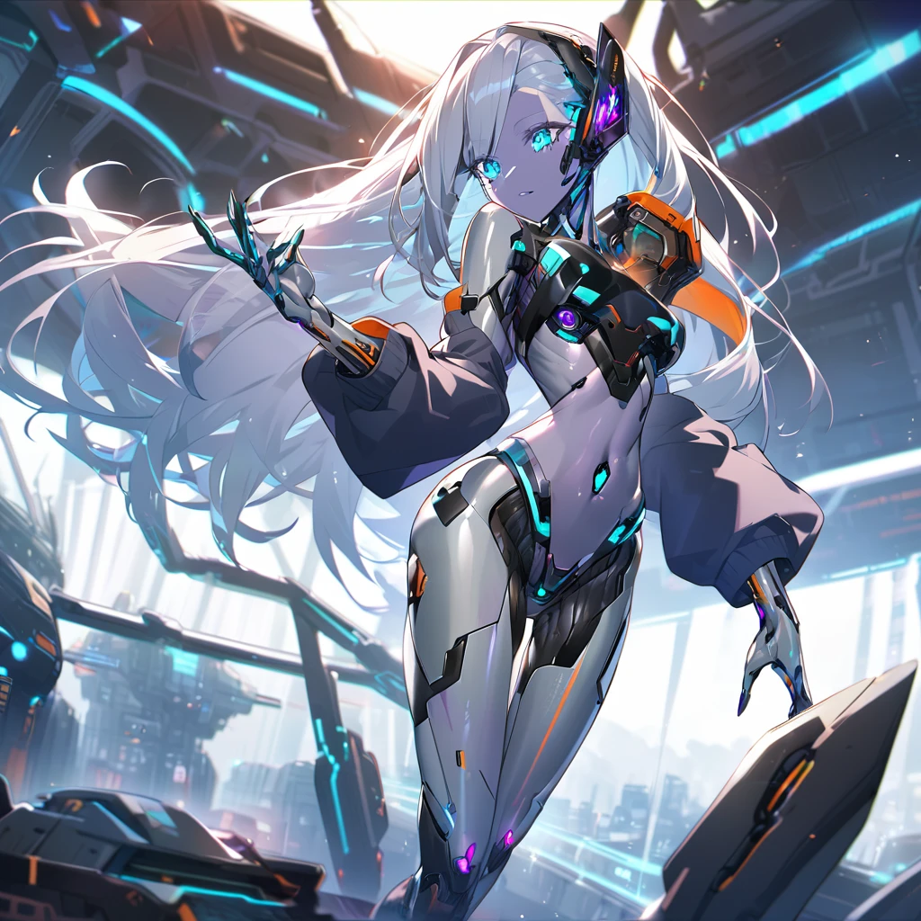 science fiction, android girl(metallic skin, cyber joint)