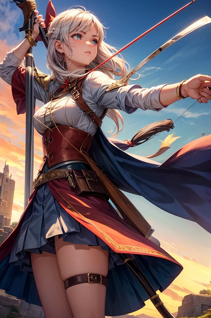 Archer、Fantasy、girl、mini skirt、hunter、Bow and Arrow、Huge Weapons、Battle Axe