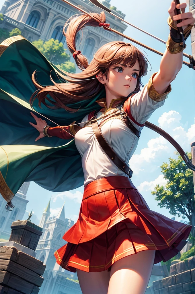 Archer、Fantasy、girl、mini skirt、hunter、Bow and Arrow、Huge Weapons、Battle Axe