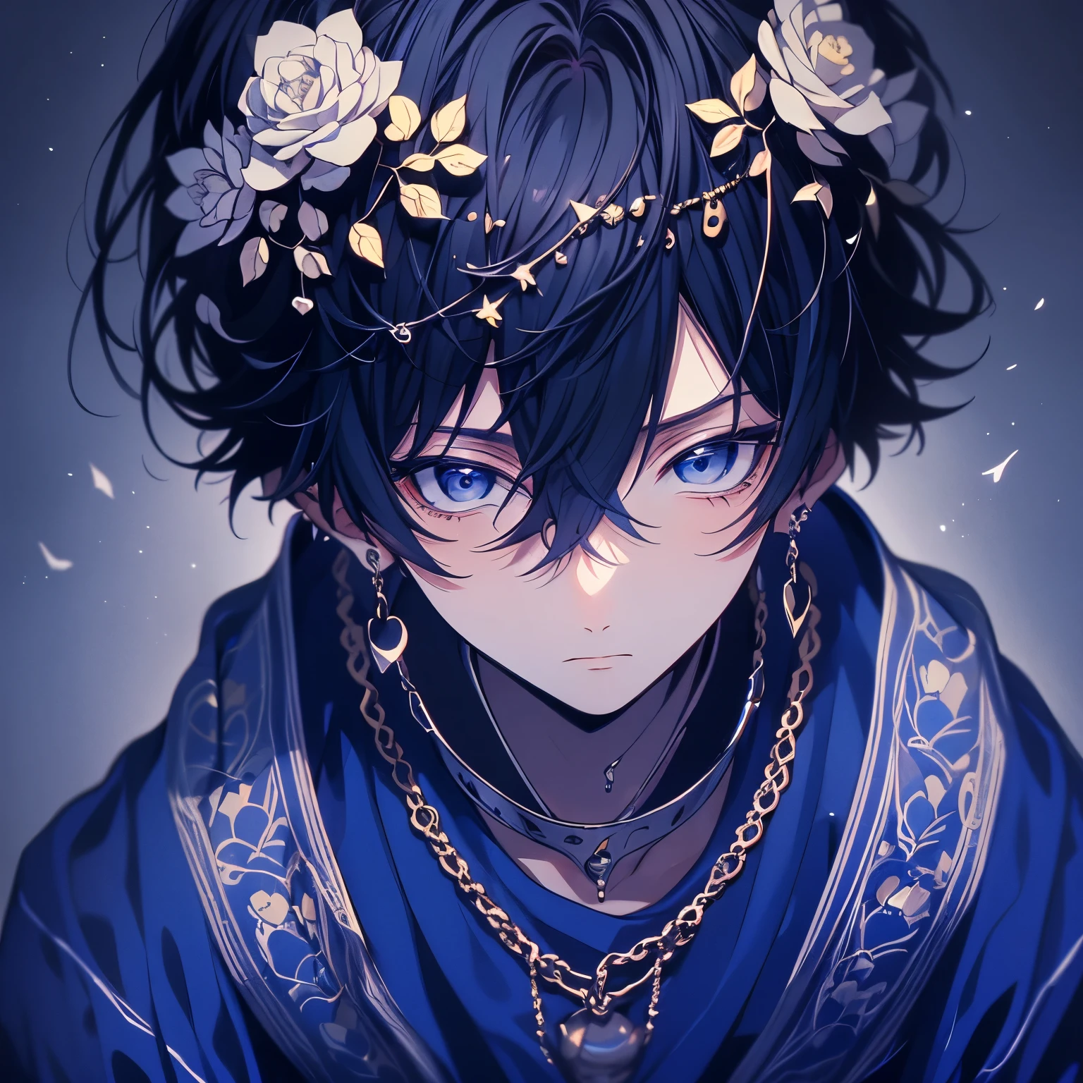 (masterpiece), Highest quality, Ultra-high resolution,male、royal blue hair、Short Hair、Royal blue eyes、Royal blue clothing、(1 person:1.3)、(prince:1.3)、prince、England、marriage