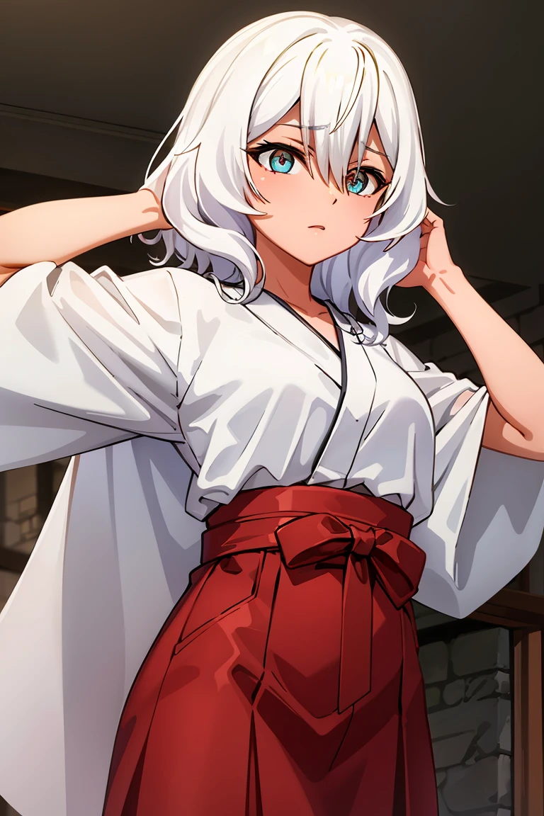 deep skin,textured skin, Altria Grem,
BREAK (white kimono,red hakama,wide sleeves:1,2)
BREAK (from below:1.2),armpits,arm up,
BREAK (masterpiece:1.2), best quality, high resolution, unity 8k wallpaper, (illustration:0.8), (beautiful detailed eyes:1.6), extremely detailed face, perfect lighting, extremely detailed CG, (perfect hands, perfect anatomy),