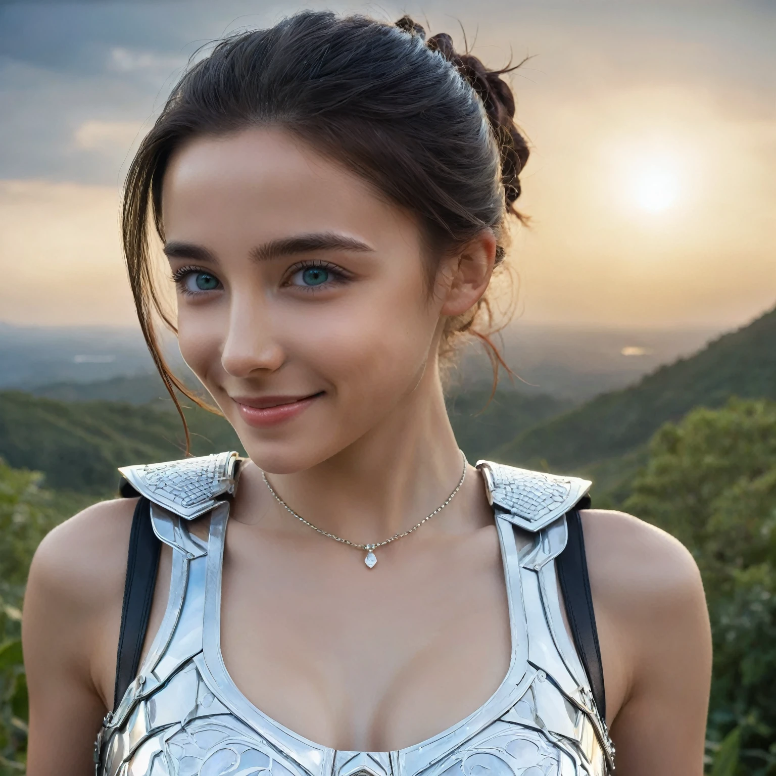 (best quality,4k,8k,highres,masterpiece:1.2),ultra-detailed,(realistic,photorealistic,photo-realistic:1.37),Official art, (1 beautiful teenage Italian girl:1.1), (wearing detailed white bodyarmor with beautiful fractal or marble design:1.3), (seductive smile:1.1), (captivating smile1.2), ((High quality)), ((Detailed)), ((Fantasy)), Blue Plasma Brain, Green Plasma Body, Vulgarity, beutiful breast, obscenity, (Lewd smile:1.2), coarse, Obscene, mean, (raunchy:1.2), (Immoral:1.2), Lachish, (small breasts with beautiful raised areolas:1.3), (Cameltoe), (Expression of ecstasy:1.2), (Incredibly beautiful nature background:1.6), (18 years old:1.5), (Sexy and glamorous:1.1), (A coquettish expression:1.1), (seductively smiling:1.1), (Full body), (erotic posing:1.5), (showing her armpit:1.4), Beautiful seductive face, Portrait, (Thick eyebrows:0.7), (detailed large iridescent eyes:1.4), Beautiful eyes with fine symmetry, Intimate face, (ultra detailed skin texture:1.1), pale skin, Perfect Anatomy, (Beautiful toned body:1.1), Hair Bow, (Moist skin:1.2), no makeup, dark circles, Focus Face, good-looking, (Emilia Clark:0.6) (Emma watson:0.3),(Jennifer Connelly:0.4), (sensual face:1.3), Elegant face, Dolce, (Around her neck is a simple necklace of exquisite workmanship), (Bioluminescence with brilliant brilliance:1.3), (Luminous magic circle:1.2), Shining majestic cloud masses and sky, lightning bolt, Epic Realistic, (Greg Rutkowski:0.2), (teal and orange:0.4), (Art Station:1.5), Cinematic, (nfsw:1.3), Hyper Detailed, natural Lighting, (Intricate details:1.1),
