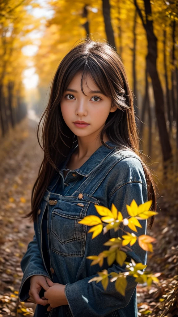 young  woman, lost in the valley of death, burning leaves, black sun, soft focus, close-up, realistic photo, vivid colors, OverallDetailXL,