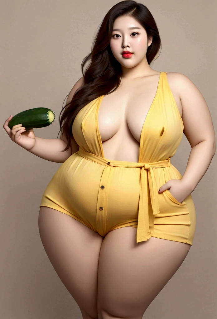 Korea, fat woman, very big ass, fat belly, thick thighs, very big breasts, nipples exposed, ass exposed, woman putting cucumber in her vagina