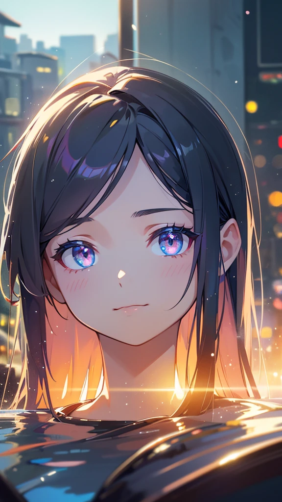 a beautiful young female high school student in a , detailed eyes, sharp pupils, rainbow rain, beautiful scenery, fantastical atmosphere, puddle, full shot, colorful light particles, best quality, 4k, 8k, highres, masterpiece:1.2, ultra-detailed, realistic, photorealistic, photo-realistic:1.37, HDR, UHD, studio lighting, ultra-fine painting, sharp focus, physically-based rendering, extreme detail description, professional, vivid colors, bokeh, portrait, fantasy, cinematic lighting, bright