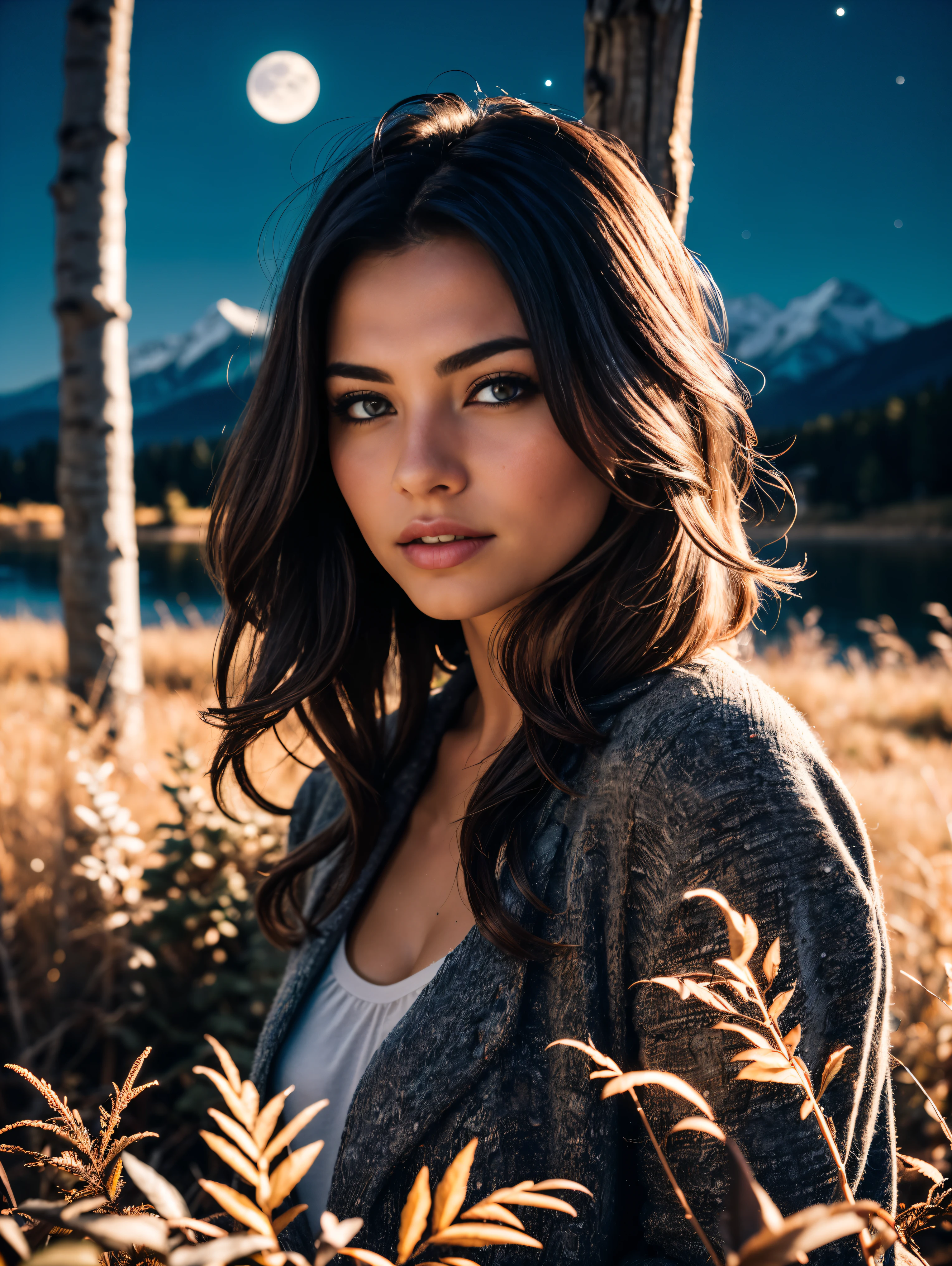 A super hot beautiful European woman. 23 year old. She is a playmate and men's magazine model. , plein-air, (natta), mountainscape, naturey, (stele, moonligh) happy, glad, forst, stones, Riu, Wood, smoke, eyeshadows, sharp contrast, clear sky, analog style (Look to viewer:1.2) (texture skin) (film grain:1.3), (warm toned, warm toned) :1.2), close up, cinematic light, side lighting, ultra high resolution, best shade, CRU, whole body,
Kodak Vision 3,