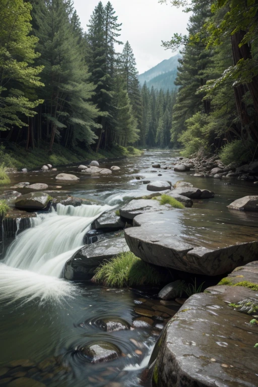 a river that comes down from the sky and falls on a rock