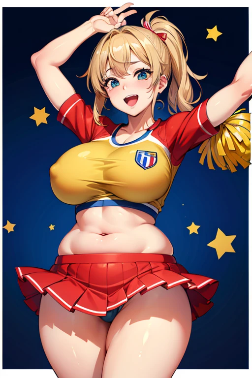 ((Highest quality)), ((masterpiece)), (detailed), Perfect anatomy, cute, big breasts, plump, cheerleader, excitement, Olympics, anime style, mini skirt, stadium, French flag