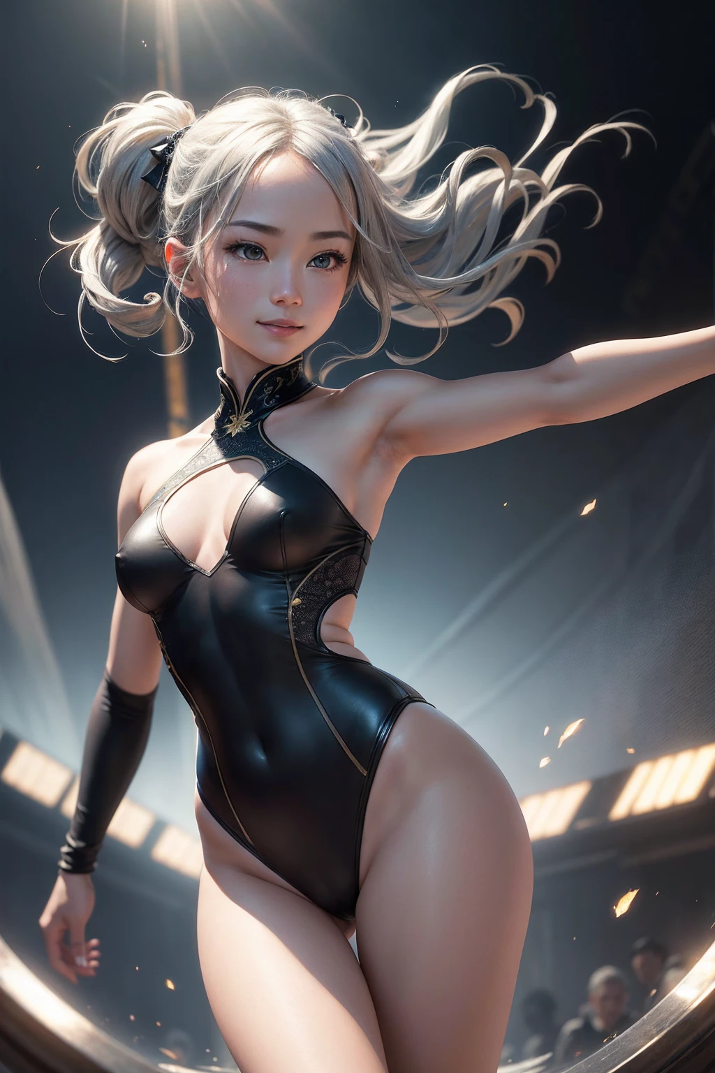 ((NSFWSTILLSHOW))、no extra arm:2、no extra hand:2、no extra leg:2、((solo 1girl))、{full length|Full height|all-fours|Half squatting|Flying|Jumpping|Ass focus、looking ahead}、{Wide Shot:1.5|Drone view|OverHeadShot|From below:1.5}、(wetted Porcelain skin、Wetted White skinny bodysuit)、Very thin and soft fabric、wetted face、{wetted hair|Floating hair|Shiny hair|Black hair|Blonde hair|Silver hair|Short Bob|Half Up|Curly hair}、Detailed Clear Nipples、detailed crotch、(The shape of the pubic area is Clearly Visible:1.2)、ass visible through thighs:1.3、Nipple shadow、(masterpiece, Best quality)、(Photorealsitic:1.37)、(BokeH)、smooth shading、({childish|Gigantic、cleavage})、((((detailed beautiful face))))、Darkbackground、neons、zydG、high collar、elbow_gloves、Floating in the Outer SPACE、Blue Earth、{dreamlike|creative refinement|vivid illumination}、