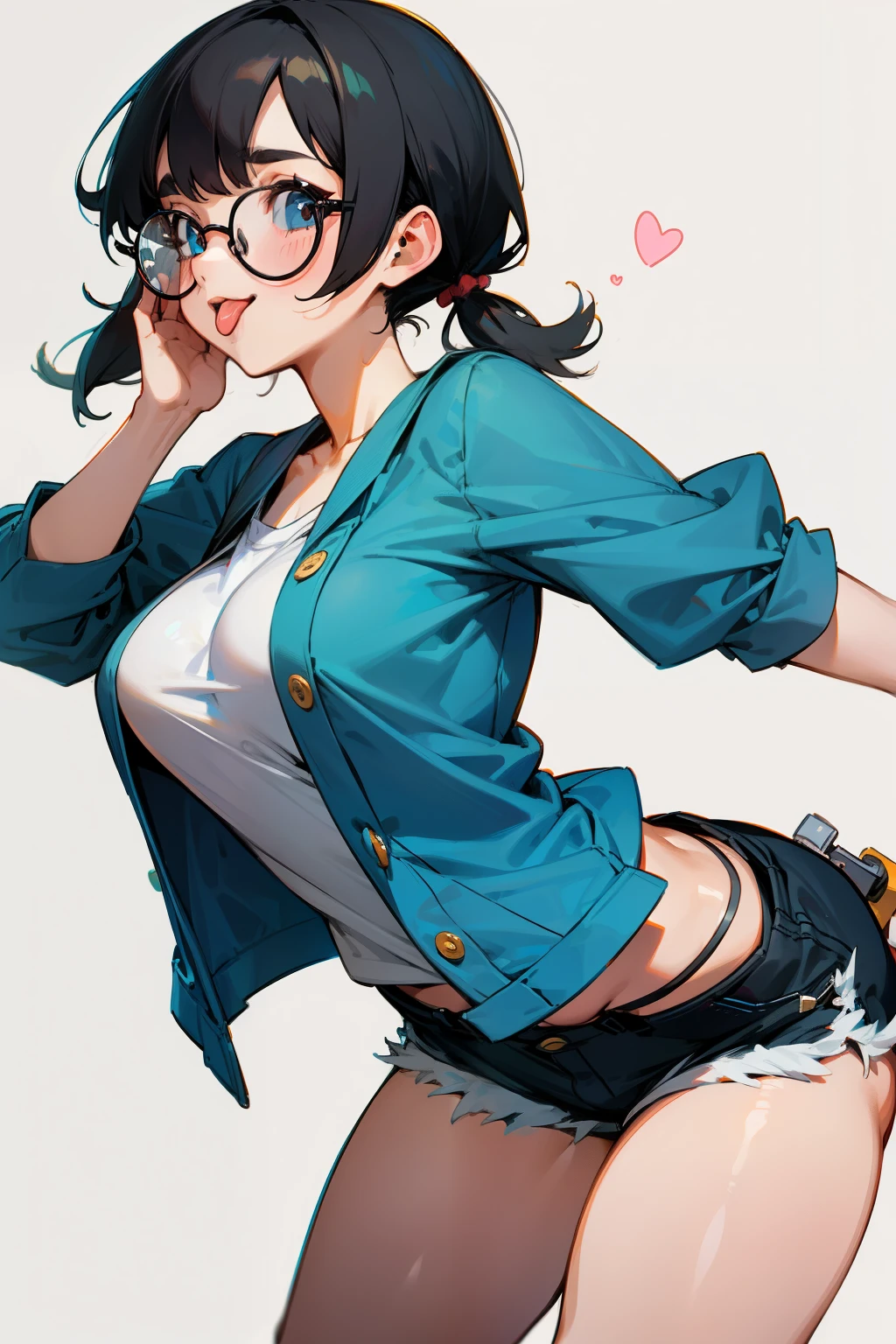 ****** Sarada sideboob, in denim overalls without a shirt 