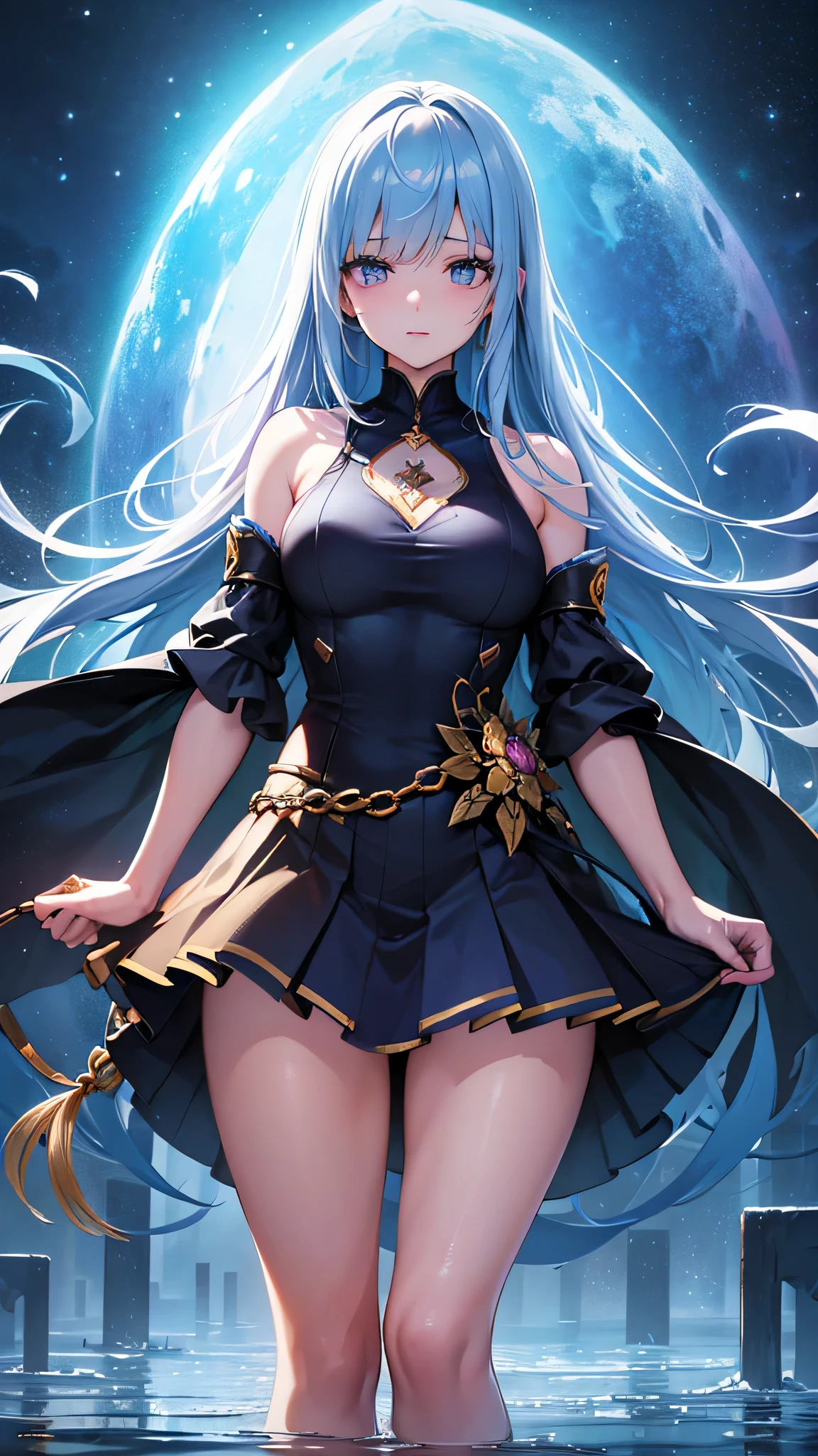 An ultra-high-definition, photorealistic anime-style illustration of a beautiful young high school girl. She has detailed eyes with sharp pupils, standing in a stunning landscape under a rainbow-colored rain. The scene is filled with a fantastical atmosphere, with a puddle reflecting the vibrant, colorful particles of light around her. The image should be a full-body shot, capturing the girl's delicate features and expressive eyes. The background should feature a beautiful, dreamy landscape with a mix of HDR and UHD elements, using studio lighting to enhance the realism and sharp focus. The colors should be vivid, with a soft bokeh effect to add depth. The scene should convey a magical and cinematic quality, emphasizing extreme detail and professional-grade rendering. Ensure the image is of the highest quality, with 4k to 8k resolution, capturing every intricate detail in a masterpiece that blends fantasy and realism.