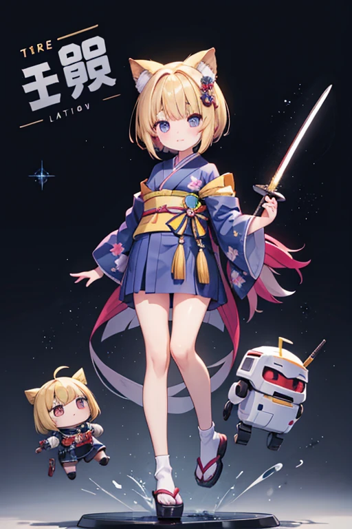 Yamabuki-colored kimono,meca girl,meca,roboT,holding katana,