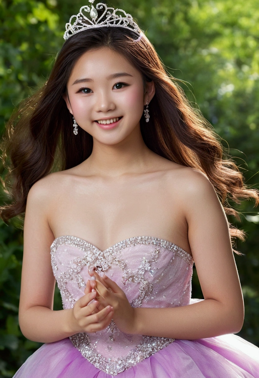 （lifelike， high - resolution：1.3), cute adorable asian teen 17 year old  wearing princess dress but topless flashing tits, masterpiece ,high quality, makeup, detailed face, high quality face, high quality hair, detailed skin, high quality skin, smile, full body, beautiful realistic, big , outdoor 
