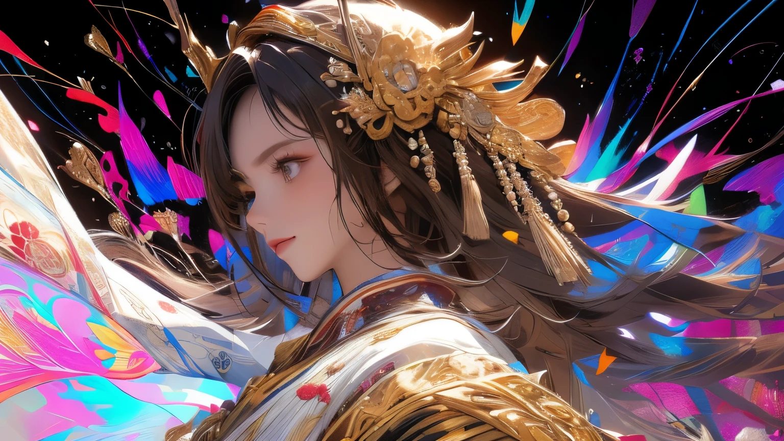 Fight over Buddha,Usually dressed in the phoenix wings purple gold crown from the East China Sea、Chain gold armor、Lotus silk steps in the clouds,Dressed in gold armor and shiny,The head is shining with a golden crown。Hold a golden hoop stick,Foot pedal cloud shoes are commensurate,A pair of strange eyes resemble stars,Both ears are hard over the shoulder,Stand up and make a lot of difference,The sound is as loud as a bell。Sharp-mouthed Bow Mavin,The heart is high to do,Qi Tianshen(photoRealstic:1.4)、(hyper realisitc:1.4)、(hentail realism:1.3)、(Smooth lighting:1.05)、(Improved Cinematic Lighting:0.9)、32K、(Fight over Buddha 1.2)1 fight to defeat the Buddha、Realistic lighting、back Lighting、Ray traching、(Image Enhancement:1.4)、(Top Quality Real Skins:1.4)、(Beauty of Skin Texture: 1.1)、Fight over Buddha、、(Busty body 1.4)、thick thight