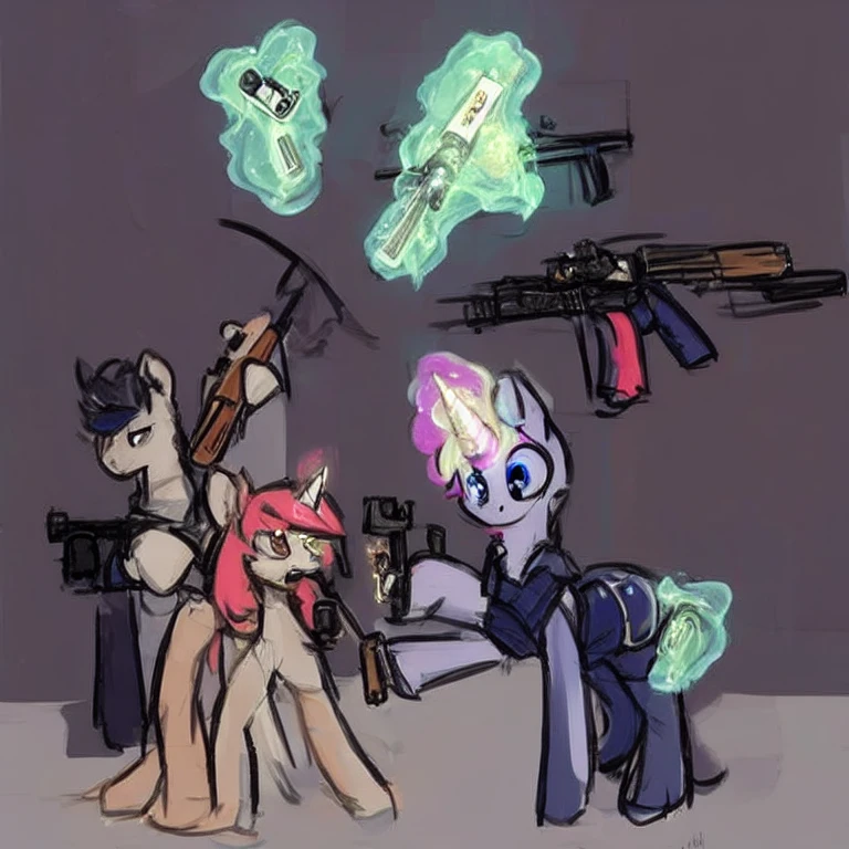 safe, One, Unicorn, pony, costs, On the street, magic, telekinesis, gun artist:sketches