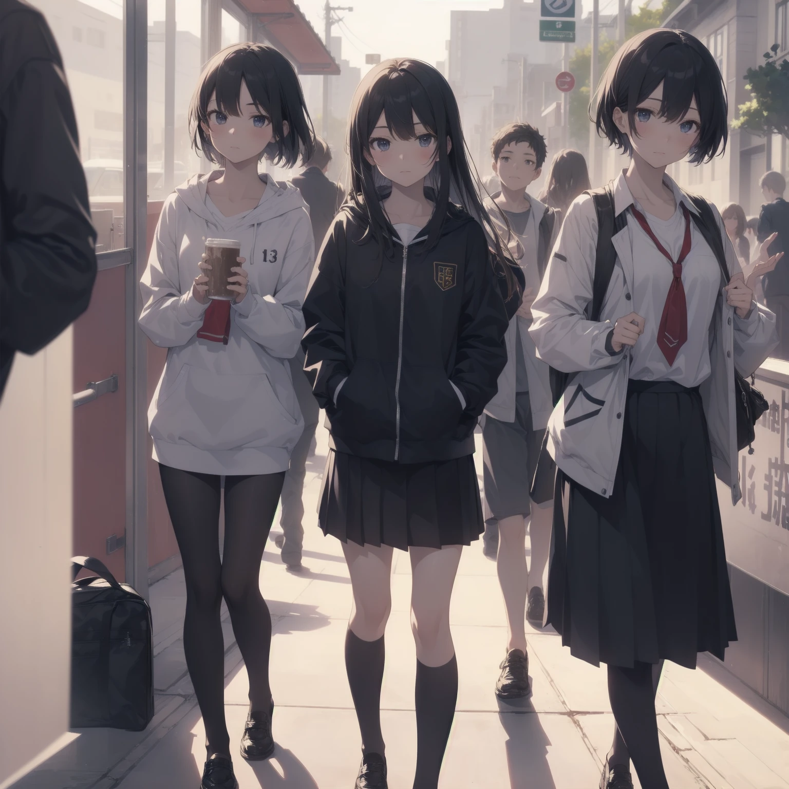 ultra-absurdres-Top quality by artist God, ultra-detailed, high resolution, anime moe artstyle, best anime 8k konachan wallpaper, pixiv contest winner, pool:2810, perfect anatomy,break, 1girl, (Please draw a girl walking sleepily to school alone. )break,(Solo,little female, 13-year-old:1.3),Full limbs, complete fingers,a junior high school student, (very short hair), short cut, flat chest, , small butt, small black eyes, beautiful detailed eyes, well-proportioned iris and pupils, expressive eyes, highres detailed hair, soft expression, salor school_uniform, sailor collar, serahuku, bow, pleated skirt,(Detailed Lighting), (Detailed background), in the School commute route. break,super detailed skin, Best cinematic lighting powered by famous artist, 8k,beauty illustration,photoshop_(medium),very aesthetic,break,((artist:haruhisky )), artist:clamp ,artist:carnelian ,artist:kantoku ,
