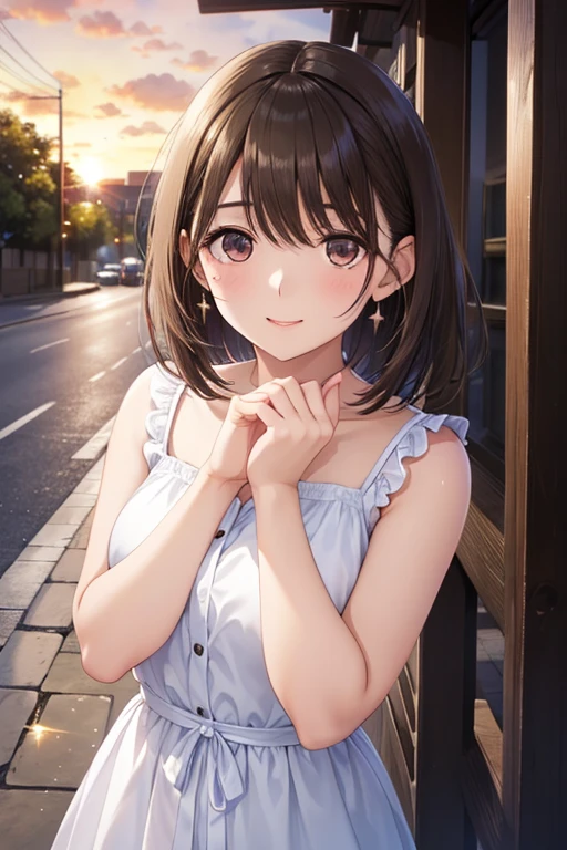 anegasaki nene、Shiny brown hair, short hair, (Beautiful brown eyes、Sparkling eyes, Fine grain)、smile、Ultra-detailed eyes、Highly detailed face, Highly detailed eyes,

Highest quality, High resolution,

Sunset First Note

。 ||

I began to understand what love is. I started to enjoy traveling. I discovered rare and unique places. I met a somewhat shy woman. I went there and talked to her. Years later, she became the love of my life. As the day drew to a close, I took a picture of the sunset before the sun went down. I finally felt happy., completion, Excited