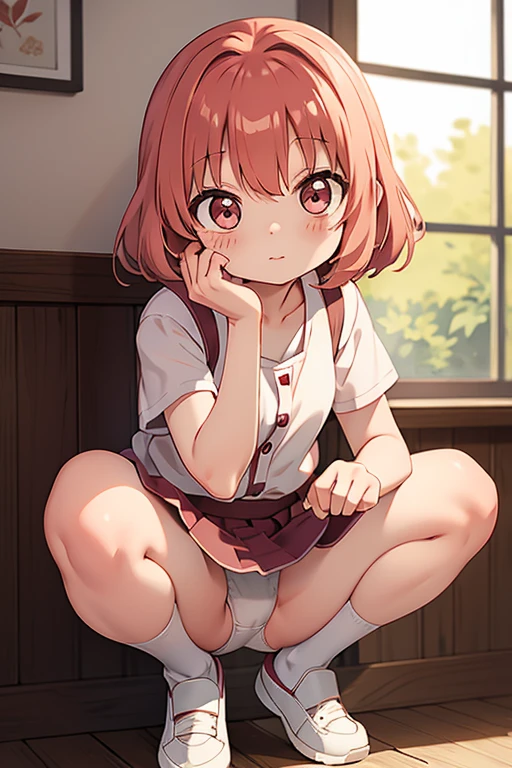 YuruYuri,Squatting and opening legs,White underwear,