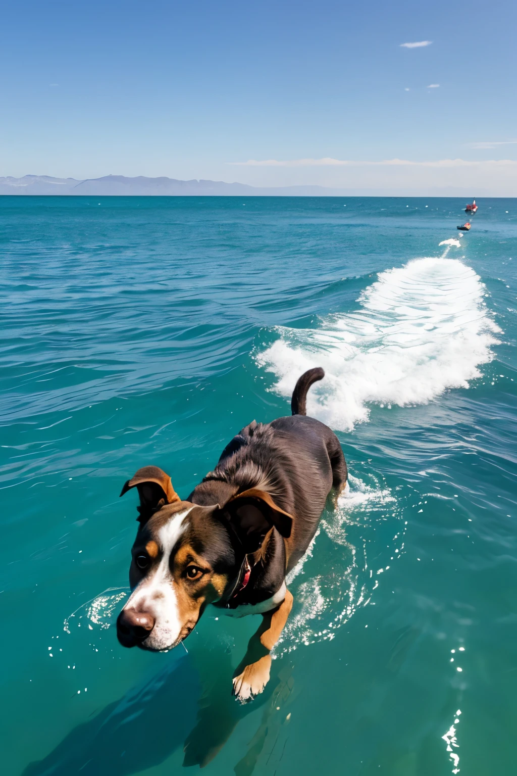 Giant dog swimming in the sea