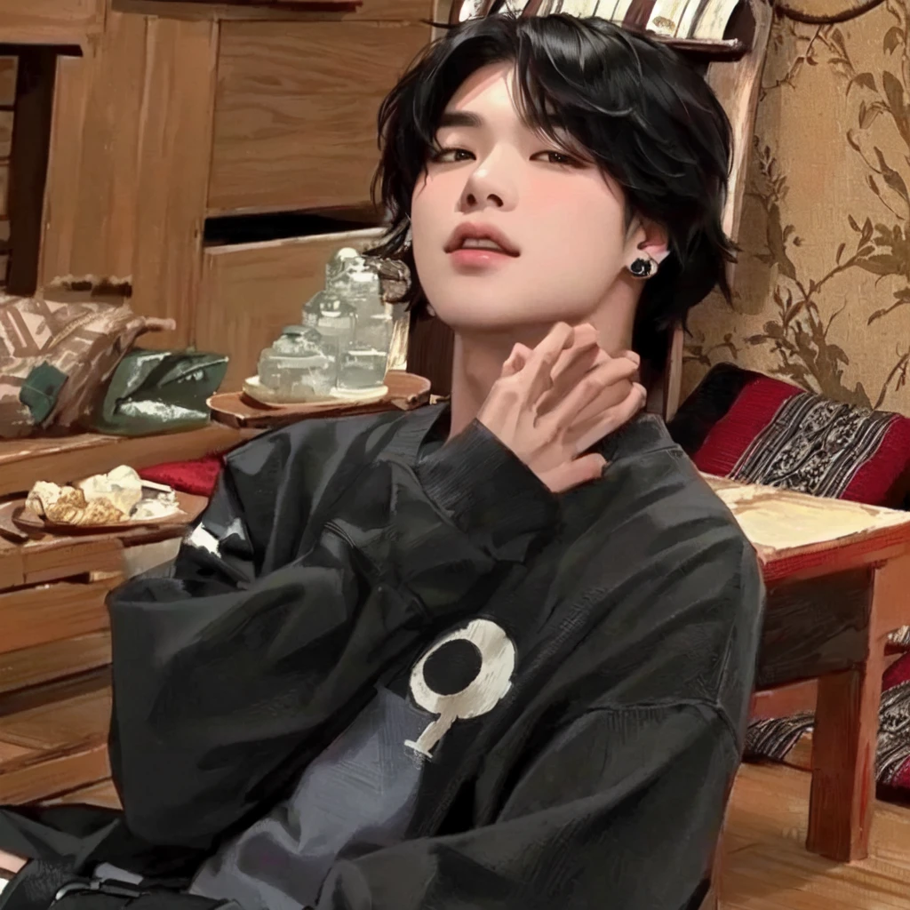 there is a woman sitting in a chair with her hands on her chin, Jimin, with short hair, Chiho, 8k!!, the hime cut, ✨🕌🌙, fubuki, yuuki hagure, xqc, shikamimi, Also, 8k!, park Jimin, Sui Ishida com cabelo preto, Jimin\fleshy lips, kpop boy, bts jimin, park jimin, korean face