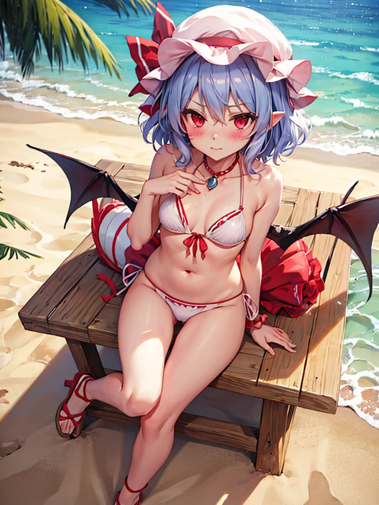 Remilia Scarlet,White Bikini,blush,Sandy Beach