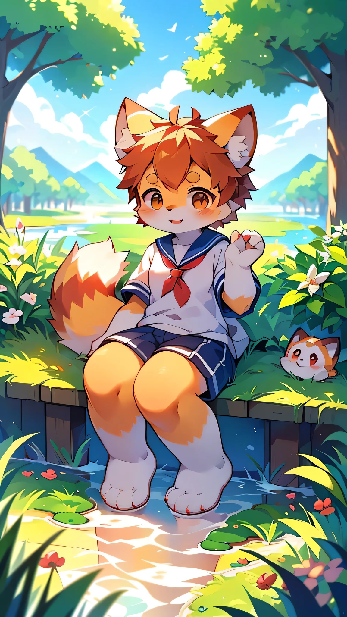 Red Panda Girl,Characteristics of Sailor Suits,super high quality,Very detailed,High resolution,Cute art style in anime,Rice field scenery,(Cheerful teenager,13 years old:1.3),alone,single,Woman with beautiful face,