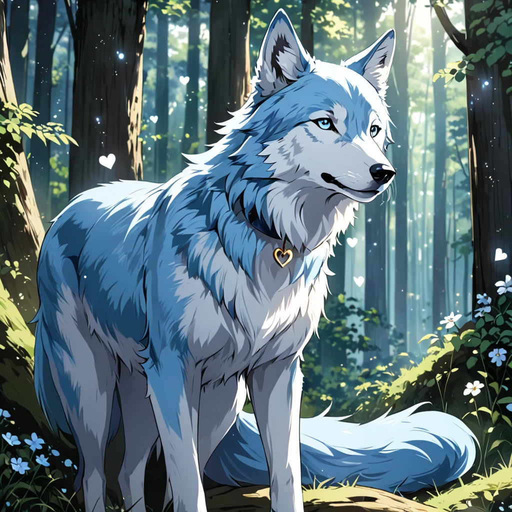 light blue, long and a little wavy, falling gracefully from the shoulders.
Big and clear, always glowing with curiosity and enthusiasm.
clear and smooth, with a lightness that highlights its semi-human nature.
wolf's ears, covered in soft blue fur, positioned on top of the head, giving a lovely and distinguished look.
A blue wolf tail that wags happily, reflecting your emotions.
A white micro t-shirt with a turtleneck, fitted and with a cute design that matches your age.
A low-waisted pencil skirt, decorated with small star or flower designs for a childlike touch.
Slender and exposed, but in an appropriate and innocent way, highlighting your slender figure.
Small earrings in the shape of hearts or stars, adding a charm .
Often seen with arms crossed cutely or with one hand raised, as if he was excitedly explaining something.
Always with a radiant smile or an expression of curiosity, ready to discover new stories.
Extremely curious and always asking questions, loving learning about the world around you.
Full of energy and enthusiasm, Always on the move and ready for the next adventure.
Very friendly and always ready to make new friends, being very loved by everyone who knows her.
She has a natural intuition that helps her find good stories and notice details that others might overlook.
It has a resistance slightly above average, allowing you to keep up with the pace of adventures without getting tired easily.
Extremely developed hearing and smell, thanks to its wolf characteristics.