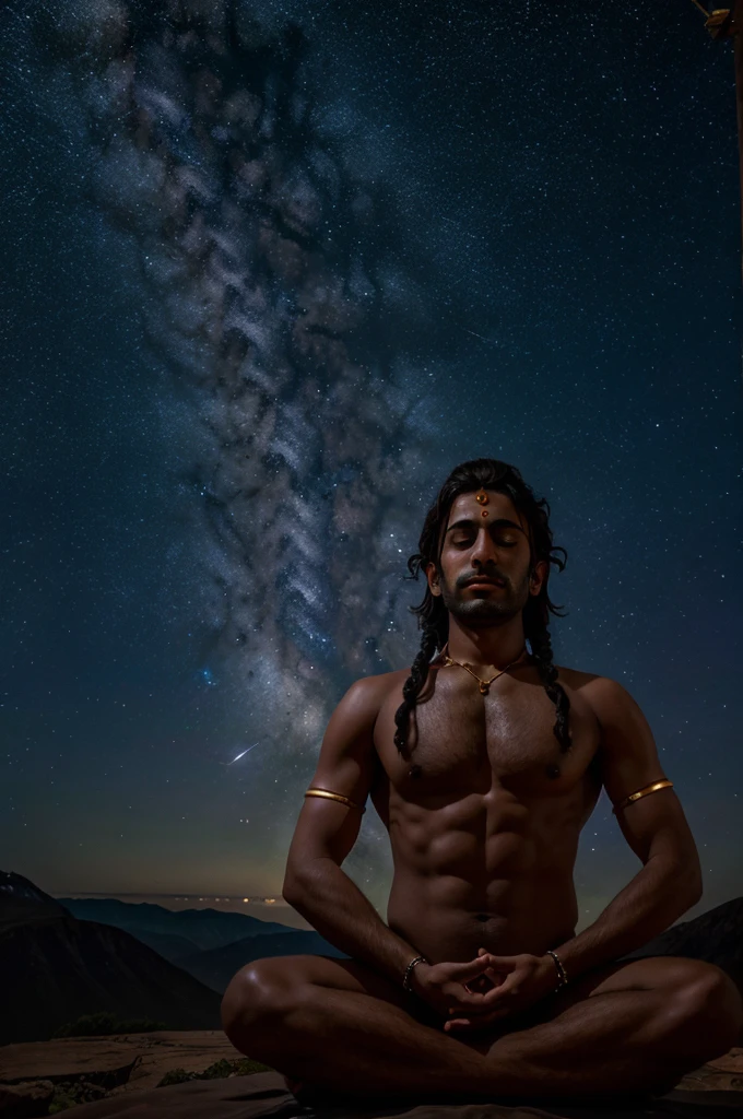 Mahadev absorbed in meditation amidst the stars in the Milky Way