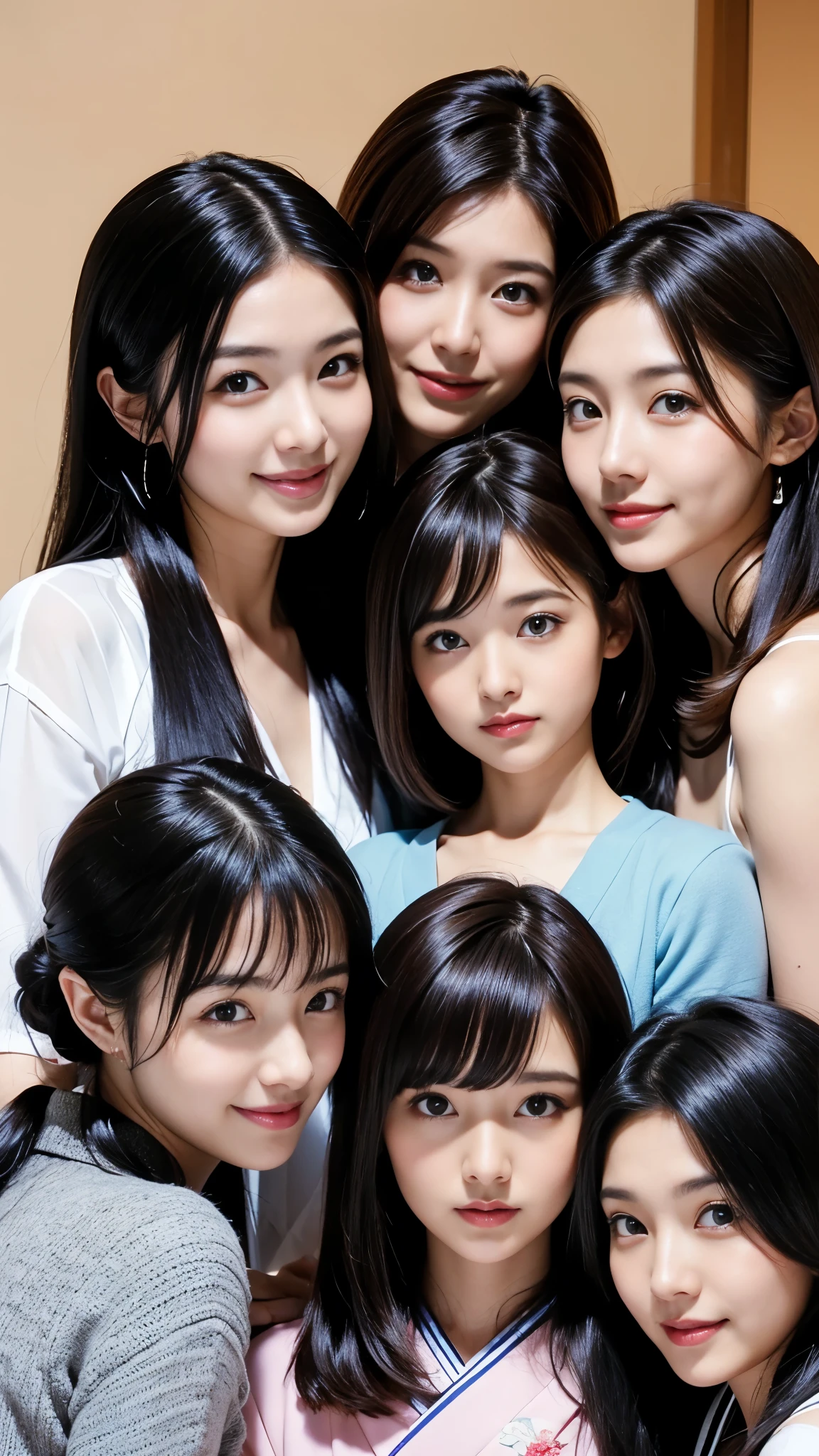 (((Group photo of the top 3 beautiful Japanese moms)))、Everyone has a different style and hairstyle, but they're all beautiful.、((They are all obscene, tall and have overly large breasts..))、Various sexual poses、They all have big breasts、Wearing a white turtleneck sleeveless knit sweater、The room was filled with the smell of stimulants.、((Everyone emphasizes their large breasts))、living room