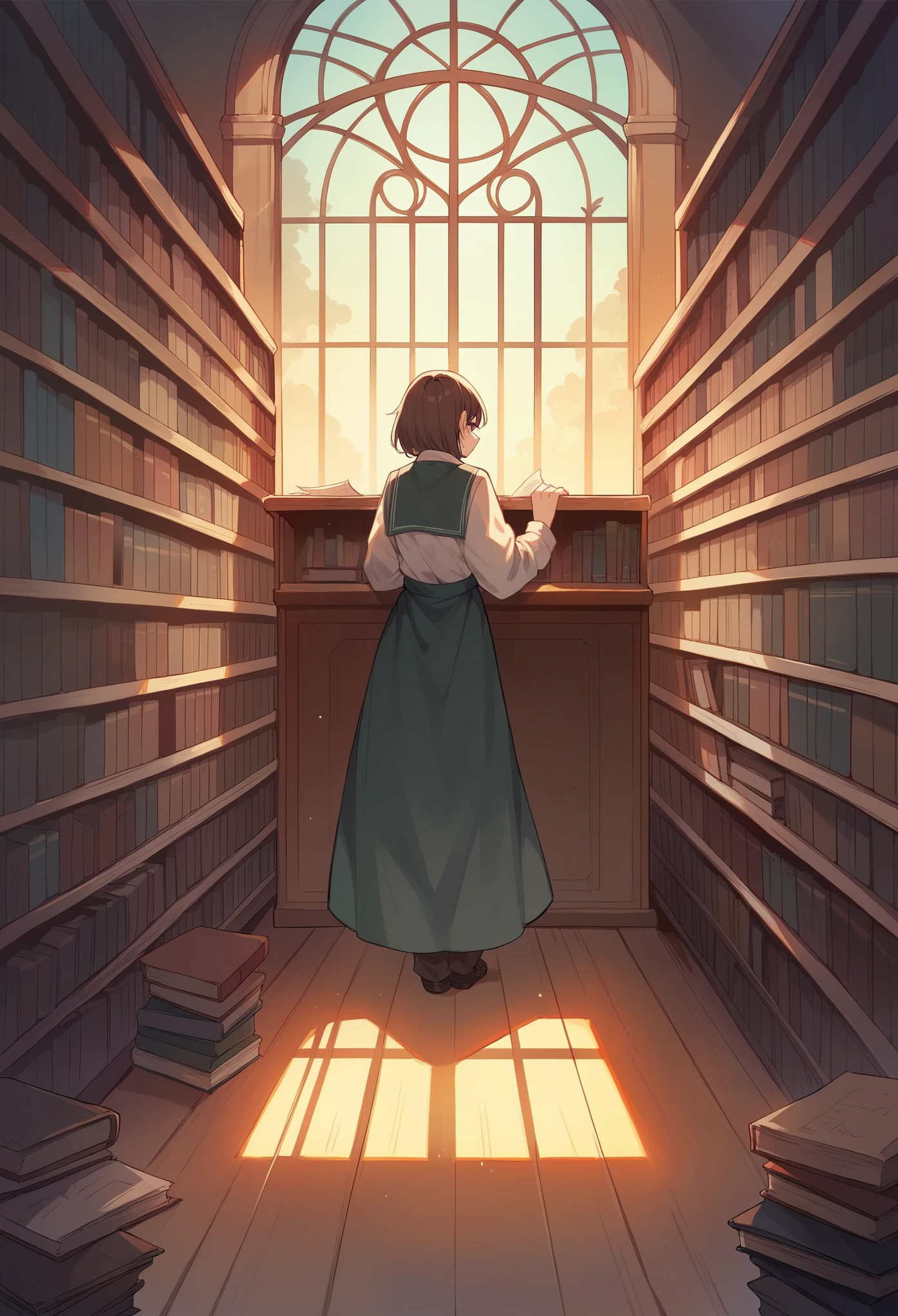 ### Scene 4
**bottom: Library with Dark Windows**
The library with a darker atmosphere, windows let in less light. 