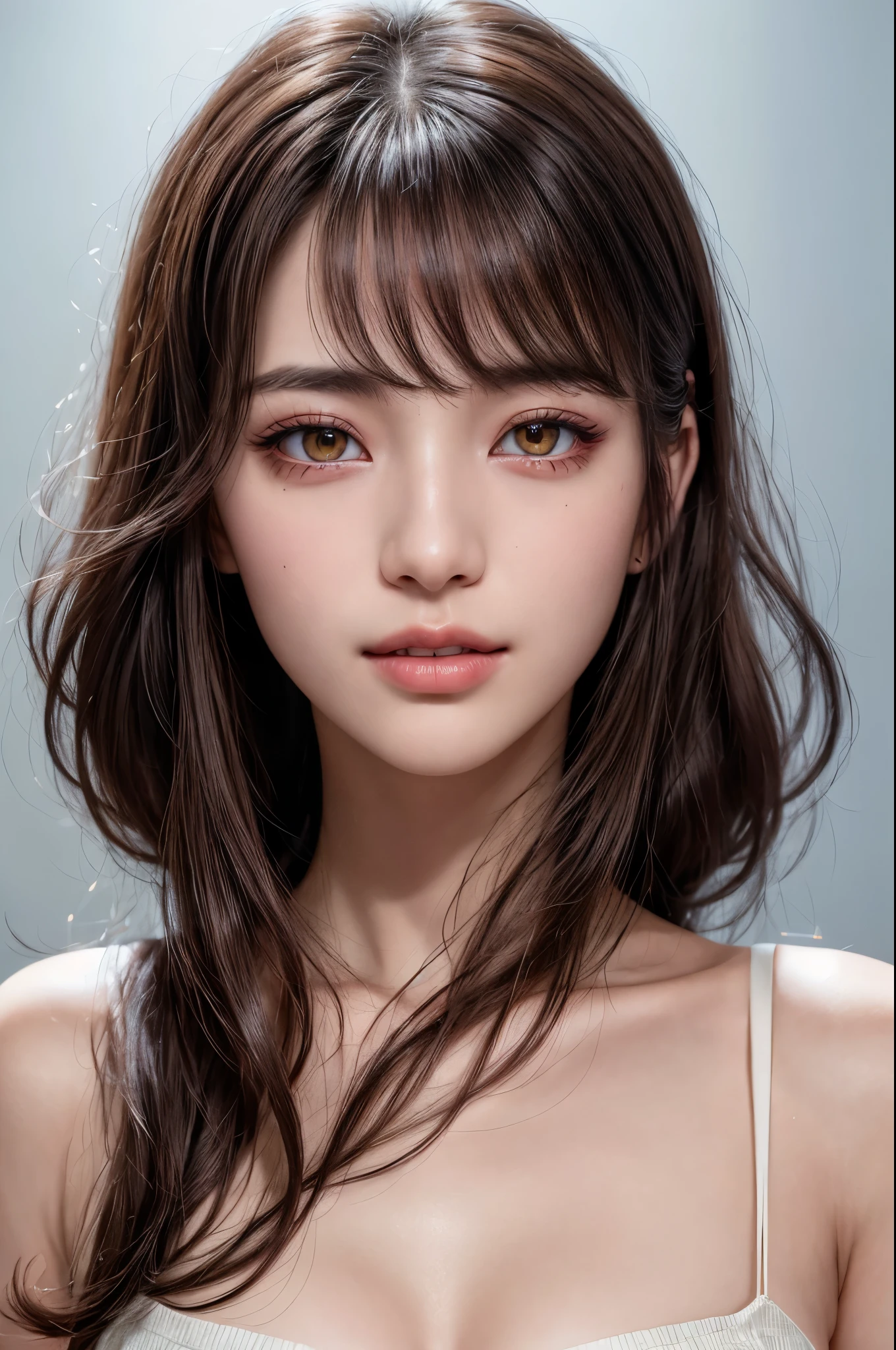 Cool black outfit, Cowboy Shot, Very detailed, 21 years old, Innocent face, Naturally Wavy Hair, High resolution, masterpiece, 最high quality, Intricate details, Very detailed, Clear focus, Delicate skin, practical skin texture, texture, Delicate eyes, Professional, 4K, Cute Smile, Shot with Canon, 85mm, Shallow and deep, Kodak Vision Color, Exactly, Very detailedな, photograph_\(Extremist\), photographpractical, practical, Post-processing, Maximum details, Roughness, Real Life, Extremist practical, Photorealism, photographgraphy, 8kウルトラHD, photographgraphy, (最high quality、Tabletop、8k、Best image quality、Award-winning works)、(Red eyeshadow:1.2)、Perfect Makeup、Long eyelashes、Ultra-high definition sparkling eyes、Ultra HD Hair、ultra High resolution glossy lips、Super High resolution perfect teeth、Super High resolution cute face、Black Hair、(Very short straight hair:1.1)、Look at me and smile、[clavicle]、Accurate ???????、With bangs、超High resolutionのShine肌、The most detailed face、Ultra High resolution detailed faces、ultra High resolution hair、Fashion model, 25 years old, [[[[chest]]]], [[[[head]]], [shoulder]]]]], Perfect Eyes, Perfect Iris, Perfect Lips, Perfect Teeth, Perfect Skin, Soft Front Light, Shine, High resolution, (Soft colors: 1.2), Best Quality, a photographrealistic portrait of a stunningly beautiful woman without make-up, Very detailedな light hazel eyes, Symmetrical, realistic face with great detail, Very detailedな natural texture, Peach fuzz, Messy Hair, masterpiece, Absurd, award winning photograph by lee jeffries, nikon d850 film stock photographgraph, Kodak Portra 400 Camera F1.6 Lenses, Very detailedな, wonderful, The finer details, Rich colors, hyper realistic lifelike texture, Dramatic lighting, Unreal Engine, Trending on Art Station, Cinestill 800 Tungsten, Looking at the audience, photograph realistic, RAW photograph, Tanvir Tamim, high quality, High resolution, Sharp focus, Very detailedな, Cinema Lighting, 8k uhd, Kneel, 