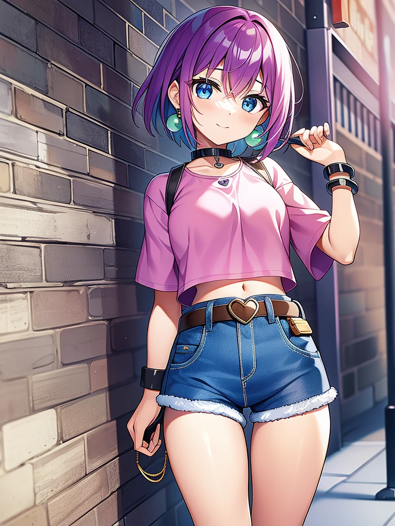 Bobo-bo-bo Bo-bo-bo、beauty、pink hair、short hair、girl、Navel exposed、Long pants with a heart-decorated belt、denim shorts、Green ball-shaped earrings and black bangles are the same。、common sense person、Tsukkomi role、A bright and calm heroine、