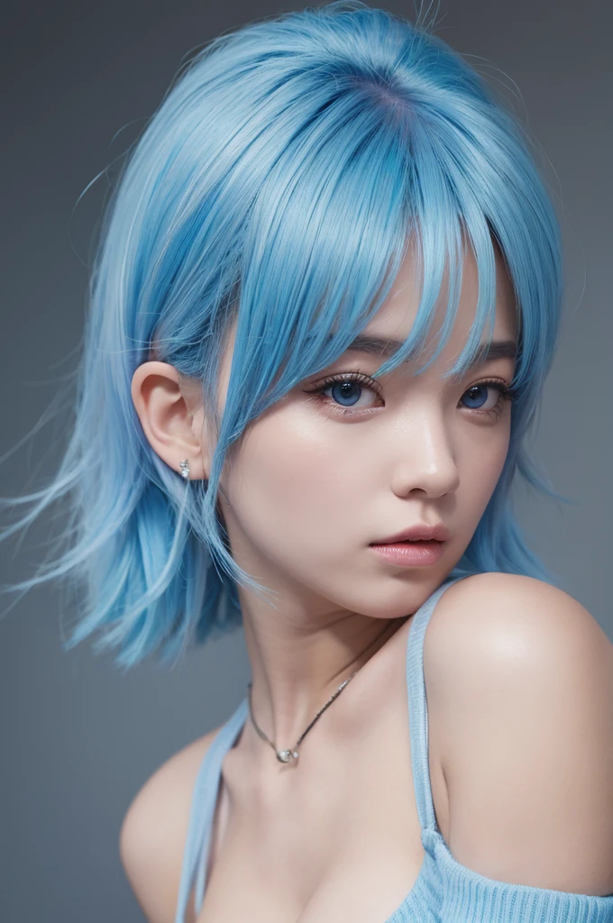 Sky blue hair short F Cup