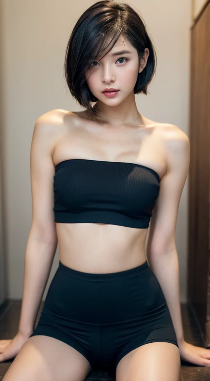 Unbelievably beautiful japanese girl, junior high school, (slim, tiny, small, plain), (have a vaginal sex , Please insert penis into your pussy:1.3), neat and clean face, baby face:1.1, Sensual look, A kind smile, Fluffy short hair, 15 years old, (Best Quality, 8k, master piece :1.3), (gleaming skin, Shiny hair:1.4), master piece, Best Quality, (Ultra-detailed), wet and see through tank top