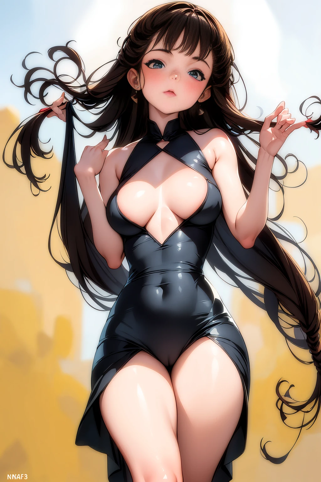 CG K Ultrarealistic ,((premium、8k、32K、masterpiece、NffSW:1.3)), (superfine illustration)、(super high resolution), (((adult body))), (masterpiece, Best Quality:1.2),a beautiful girl,Skin details processing....,The eyes are finely described....,delicate hair,long wavy hair,long light hair,She has a big bow on her head...,Modern clothing ,violet rose, yellow and green,clean background