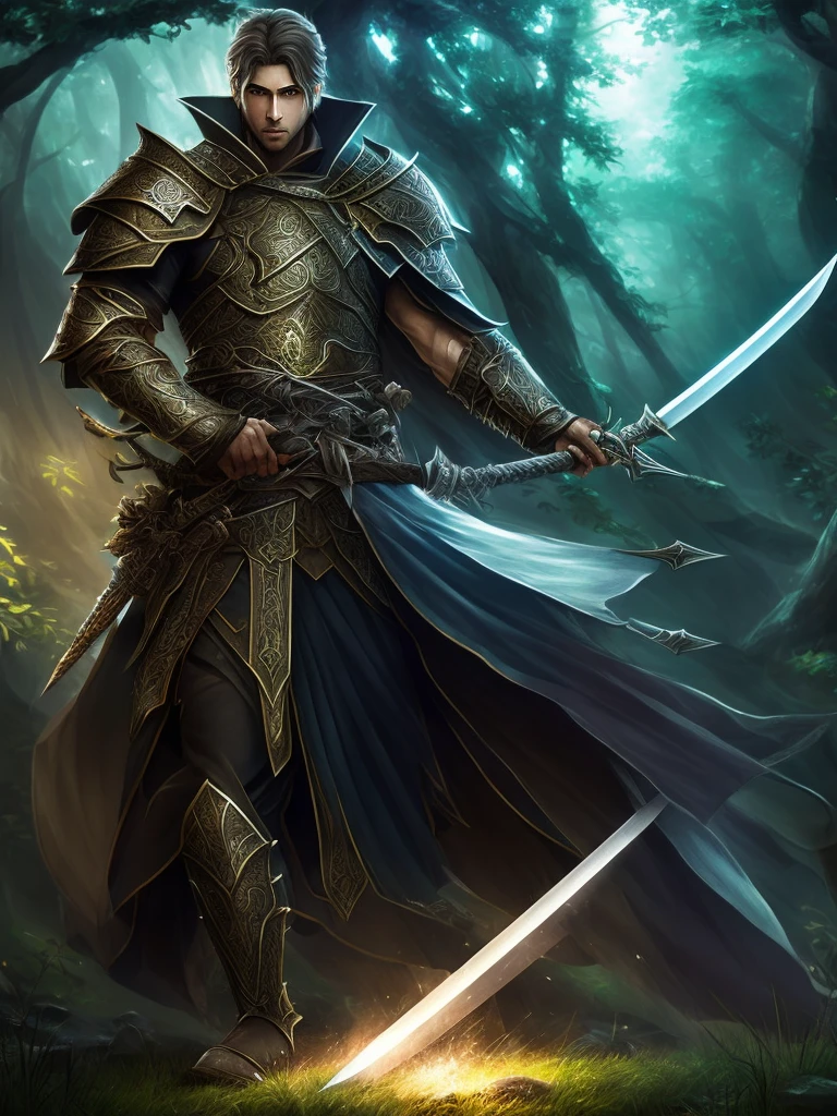 Drawing Arcane Guardian Berseke Double Sword Forest Swordsmen Work of Art Drawing Quality Light Flourishing Man Games Power Magic
