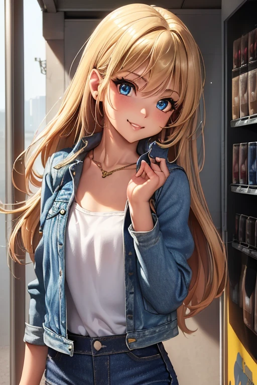 (masterpiece:1.2, best quality), (Very detailed), Gym locker room, 1 Girl, 13-year-old girl, , Long legs, Long hair, Blonde, (White pantielue Sonic the Hedgehog Hoodie)), permanent, Smile, Original Characters, Volumetric Lighting, Best shadow, Shallow depth of field, (best quality, Stunning details:1.25), Colorful paintings