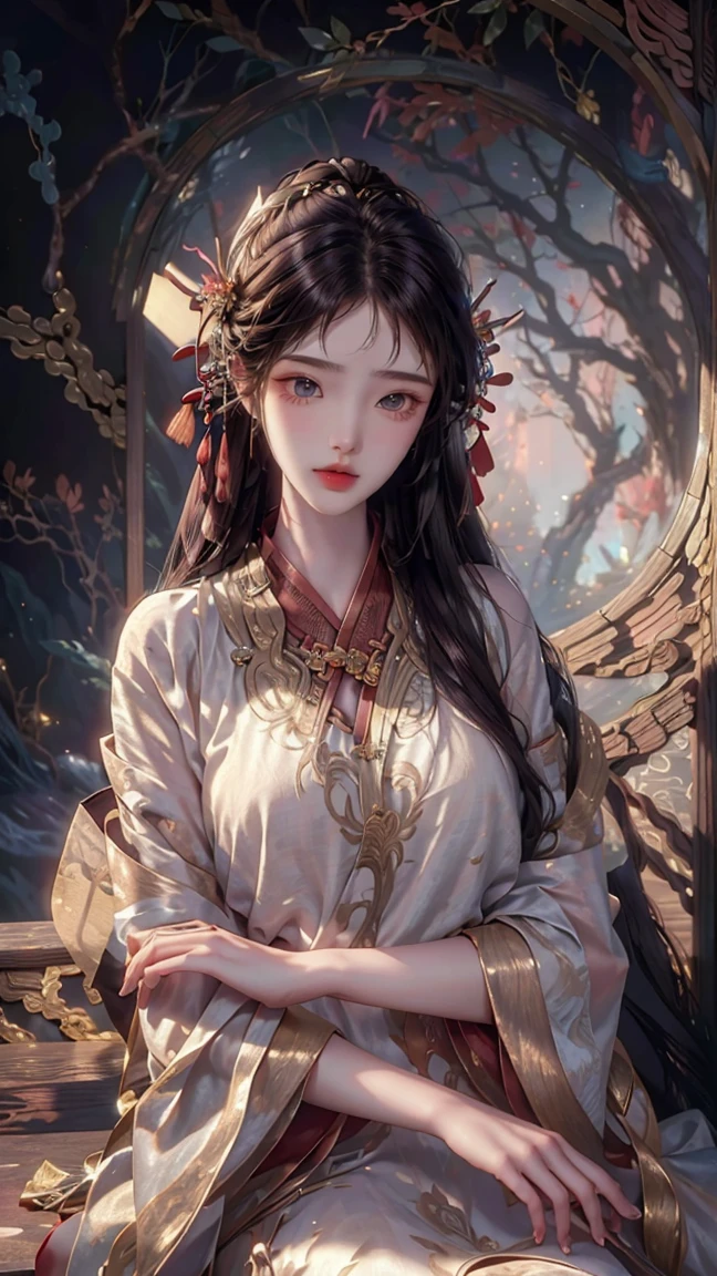 upper half body of (A hyper-realistic), (illustration), (high resolution), (8K), (highly detailed), (The best illustration of beautiful detailed image), (top-quality), (ultra-detailed), (masterpiece), (beautiful attractive face), long hair, Earrings with bangs, ((20 year old Chinese beautiful girl)) , naked , nsfw, (((Glamorous body))) , Elegant Pose, Seduction pose, Looking at the camera, garden background