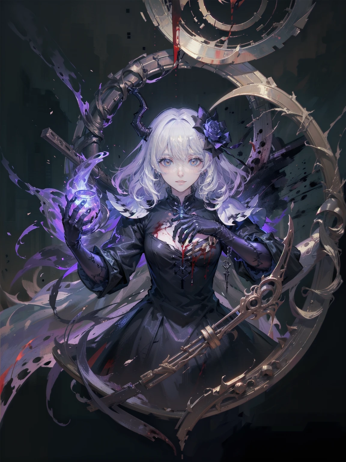 (((Highest quality)))(((high resolution)))外見は黒いfog,Put on your armor,Modern Battle Suit(((detailed)))The shape is humanoid,Modern weapons(((detailed)))Eyes glow red,The shape is made of glowing purple hearts..(((detailed)))Bone格は人間のようだ、Muscle fibers are visible.,fogのようなもので獲物を探す(((detailed)))Barren Land,dead tree,fog,Chaotic world(((detailed)))Battle Scenes,overwhelmingly strong,Highest quality。(Highest quality,4K,High resolution,masterpiece:1.2),非常にdetailed,Realistic:1.37,masterpiece, Highest quality, Exquisitely crafted, woman, beautiful, elegant, smile, Blood, iridescent Long Hair, bangs, skirt, shirt, Long sleeve, Frills, shoes, (Red and Black:1.4), flower, spooky, Horror, 頭蓋Bones, Long Hair, Black Hair, Candles, Blood, hair flower, Dead, hair ornaments, Bone, doll, 頭蓋Bone, skeleton, Horror (theme),spooky altar background,Dark fantasy,Red color scheme,Ominous atmosphere,Eye-catching,Storytelling,anatomy,Anime Style,Concept Art,beautiful細部までこだわった顔と (((Red eyes ))),A terrifying ritual ,Satanic Ritual,Premature death,Misconduct,クレイジーなsmile,Scythe Face,Girl Monster, beautiful, Delicate facial features, Sharp Eye, Sharp Fangs, Pale skin, blonde,robot,Cursed Painting, Dark Background, Cinema Lighting, Dramatic Shadows, Gothic style, Gloomy atmosphere, Dark fantasy, One Girl, , Please open your mouth wide, Open your mouth and baring your teeth,Sharp teeth like a beast, Wide lips, very wide mouth, Vermilion cheeks, ,(Bloodしぶき:1.4),Scary smile, smile,Fallen angel design, ねじれたsmile、Bloodまみれの、頭からの出Blood,、Bloodしぶき、,(Bloodしぶき:1.4),Crossbones, 頭蓋Bone,Horrorスタイル, ((Fantasy Fallen Angel Costume)), ((流れるようなBlack Hair)), ,(Bloodしぶき:1.4),womanの曲線, Sexy flat stomach, Perfect hands, Perfect anime face, ((White ta Dress)), Are standing, ((邪悪なsmile)), ,(Bloodしぶき:1.4), Steam circulates, Moonlight Illumination, night lighting, disaster々new devil horns,,(Bloodしぶき:1.6),アニメFallen angel design, ねじれたsmile、Bloodまみれの、頭からの出Blood,、Bloodしぶき、,(Bloodしぶき:1.4),Crossbones, 頭蓋Bone,Gothic architecture、Western architecture、Fantasy World、,Victorian cities, 骸Boneのガス灯,