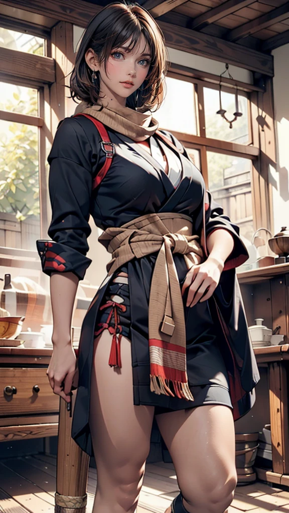 24 year old Caucasian female、sexlyなプロポーション、Sexy、udder of normal size,、Female Ninja(scarf、Jacket、Hakama、Hand guard、stumbling、tabi、Straw sandals)、sexly、adult、erotic
