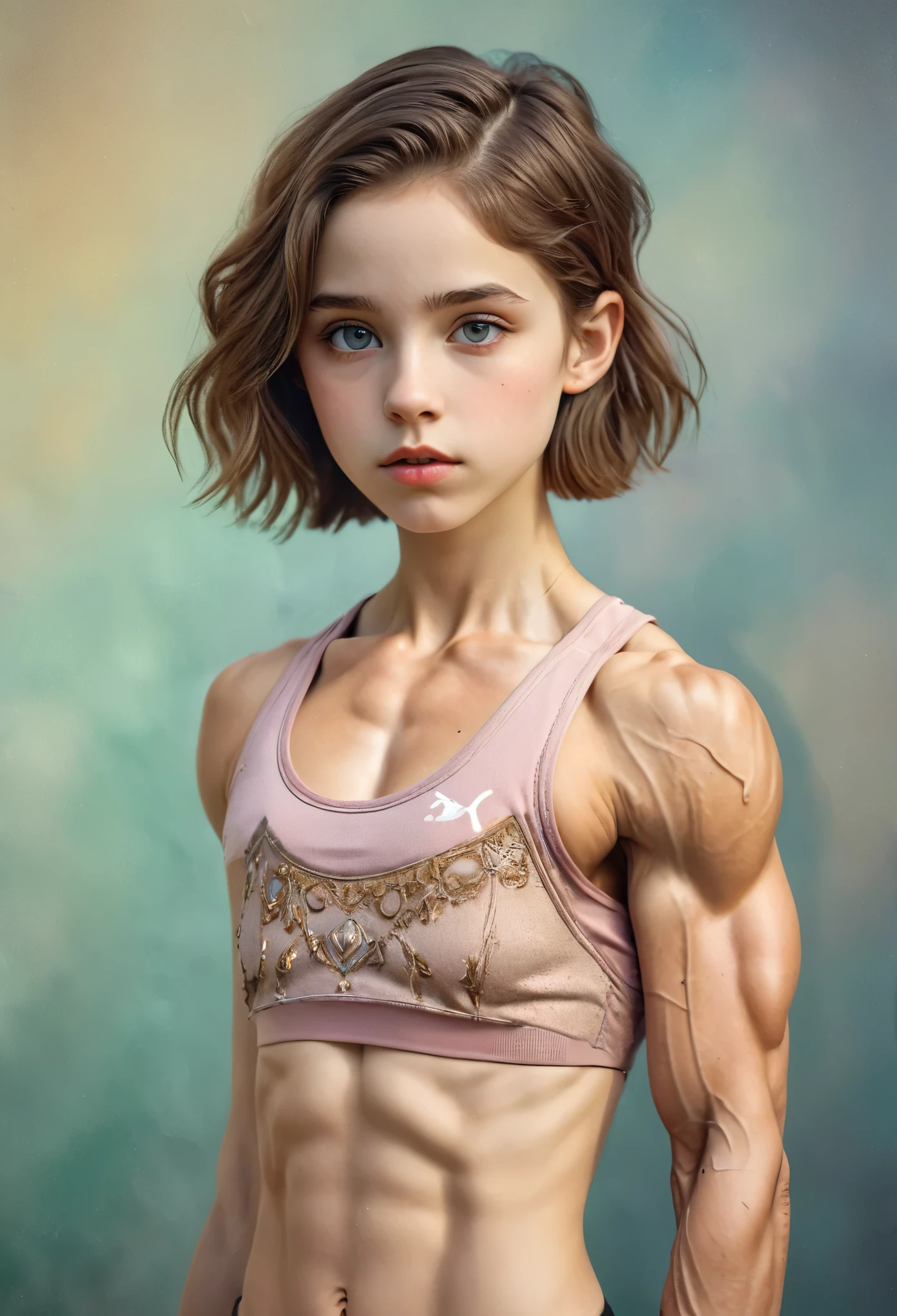 girl with muscular and veiny arms, skinny