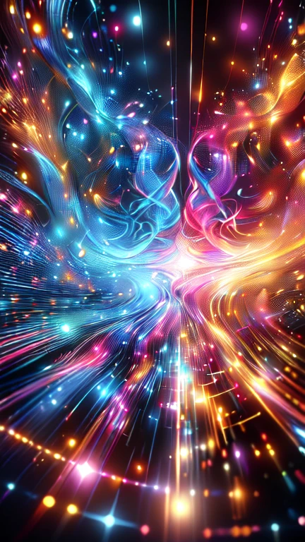 ((8k, Highest quality, masterpiece, Very detailed, Three-part method)), (((Light play, Shadow play))), ((Abstract background)), ((Provocative)), ((Glamour Photos)), ((Cinematic, Film Grain)), ((Anime Aesthetics)), ((Manga style)), ((Soft light passing through hair)), ((colorful, Crazy)), reflection, Shiny, ((One girl, Multicolored Hair, Flowing Hair, Holographic, Blown by the Wind)),