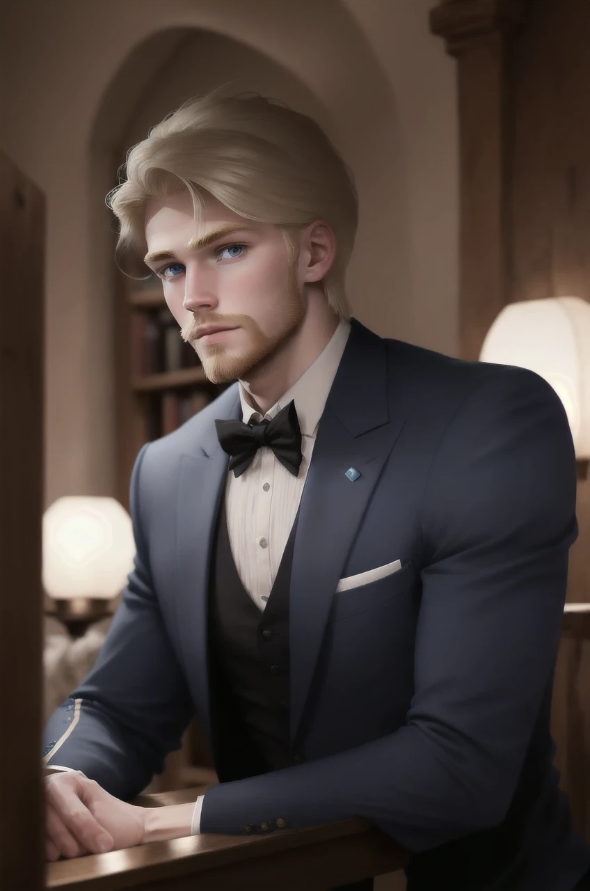 gorgeous, 25 years old, nordic man, muscular short pale beige blonde hair, pale beige blonde eyebrows, full pale beige blonde beard, somewhat rugged, aquamarine eyes,