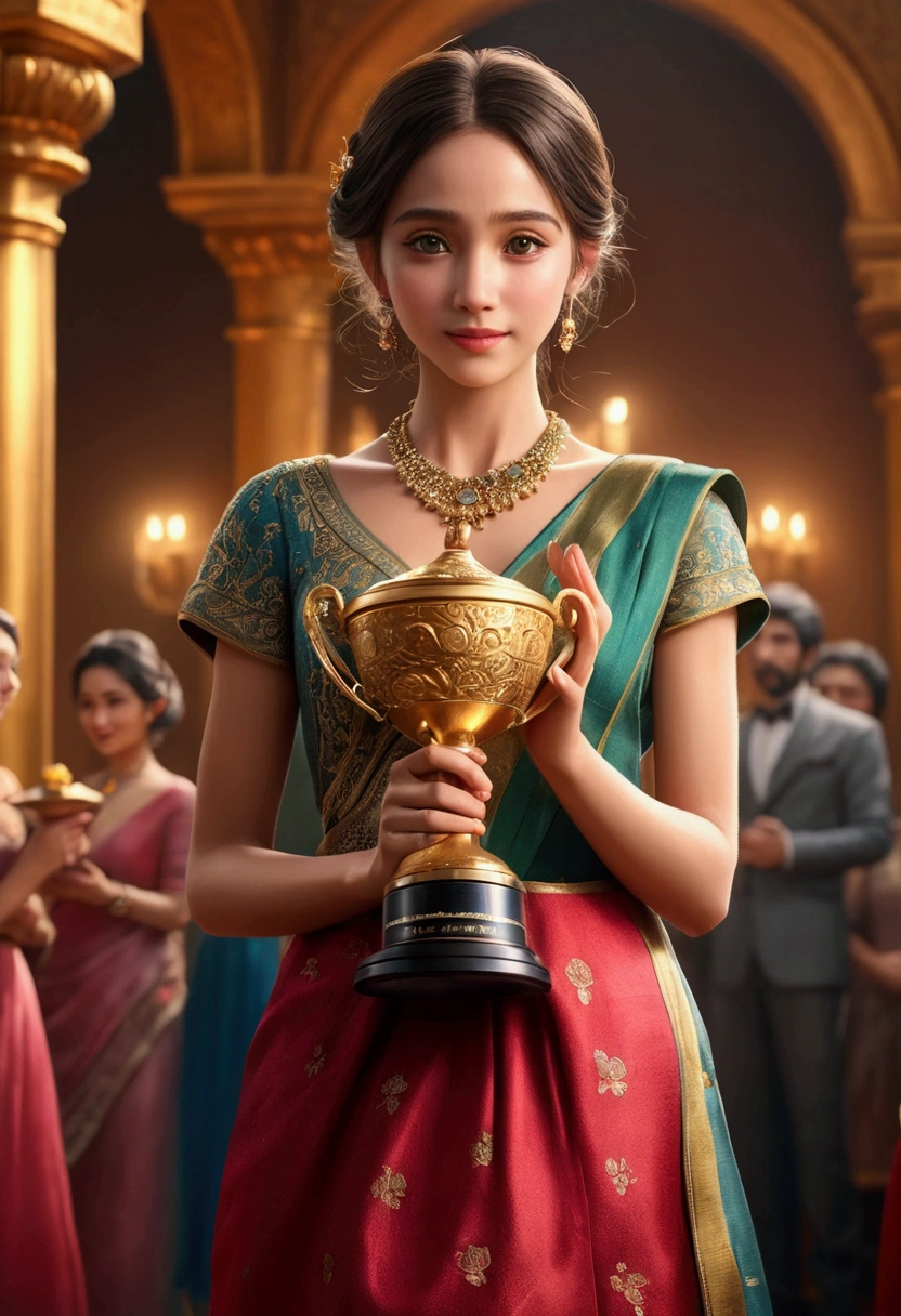 Award-Winning Moment, holding prize, full body, cinematic still, (best quality, masterpiece, photorealistic), very aesthetic, perfect composition, intricate details, ultra-detailed, vivid colors