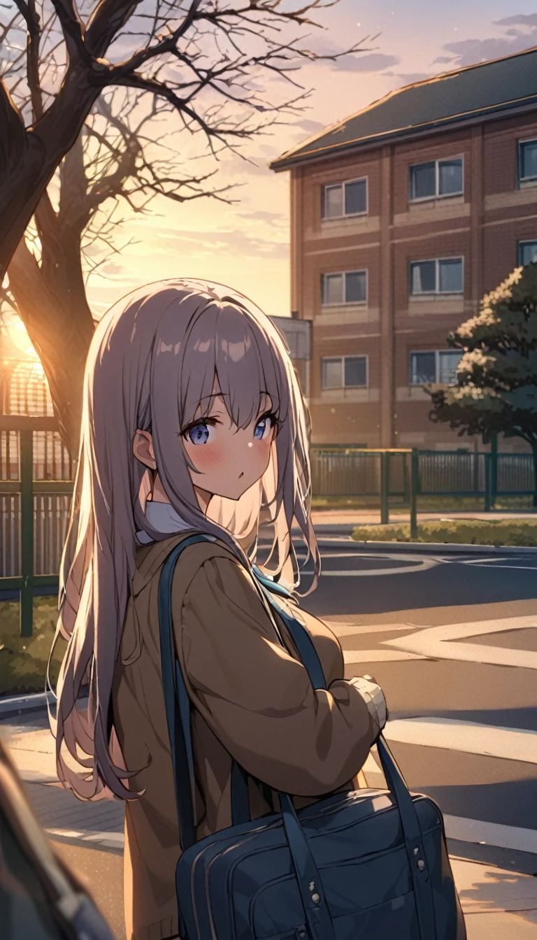 One Woman、beautiful girl、after school、evening、high school girl、School、Back of the school building、Schoolyard、winter、Under the big tree、that'it's snowing、Snowfall、Blazer Uniform、Pleated skirt、Duffle coat、Black knee-high socks、Long Hair、Wear a scarf、Highest quality, Thick thighs、big 、Black Hair、slip on the snow、Slipping and falling、magnificent々Fall forward suddenly、Black panties、Surprised expression