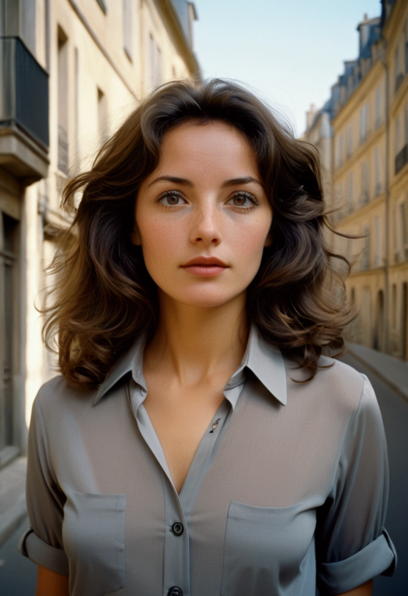 Photographie analogique, film céréalier, Photo d'époque, portrait 400, Le flash, Esthétique Lo-Fi:: La femme, Elle est vêtue d'une chemise noire., Un look réfléchi avec des cheveux gris très courts., rayon de lumière, beauté, chaud, culotte noire, sexy, Mouillé, Situé au centre de la tour de la ville., La ville est créée, lumière incroyable, Dézoomer. qui va faire du sport