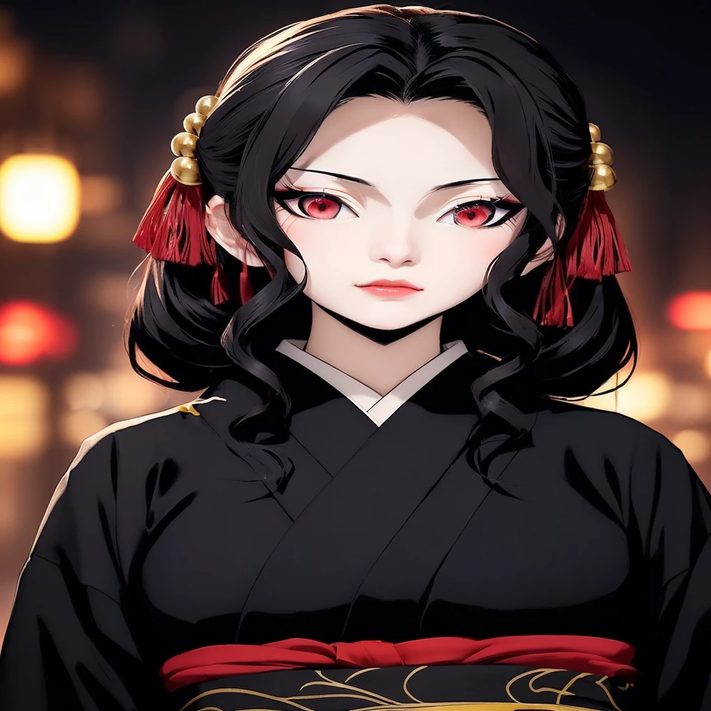 a close up of a woman with red eyes wearing a black kimono, kimetsu no yaiba, visual of a young woman, nezuko, onmyoji portrait, nezuko-chan, kaguya ōtsutsuki, realistic