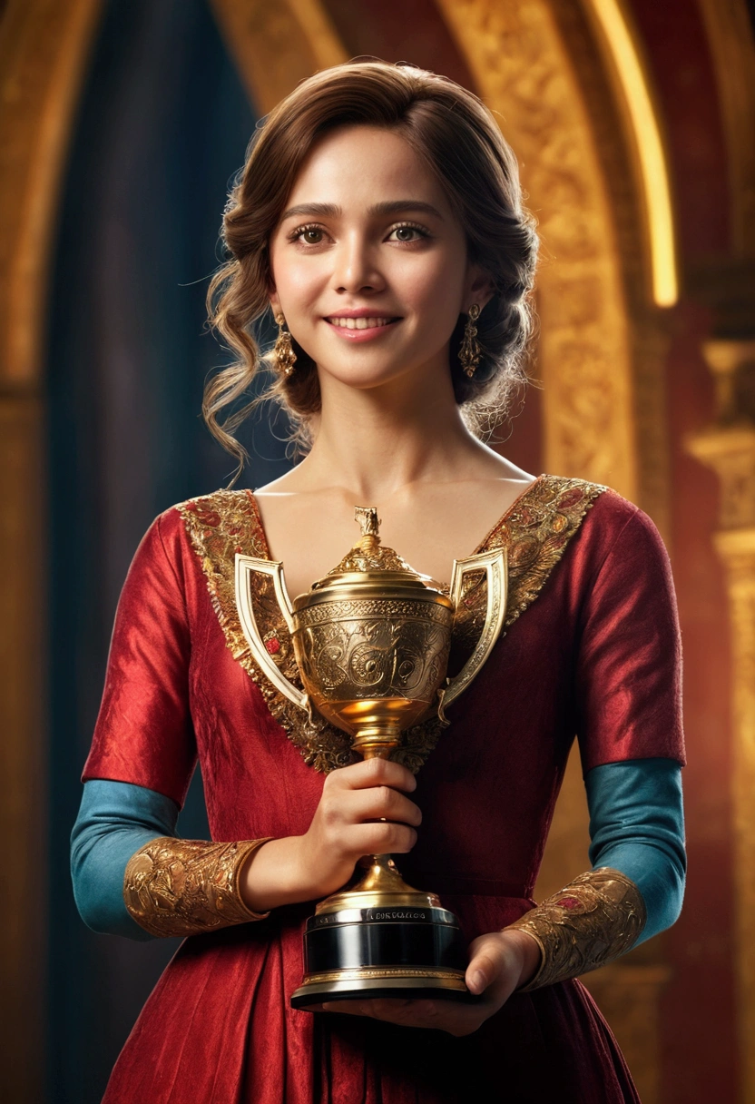 Award-Winning Moment, holding prize, full body, cinematic still, (best quality, masterpiece, photorealistic), very aesthetic, perfect composition, intricate details, ultra-detailed, vivid colors