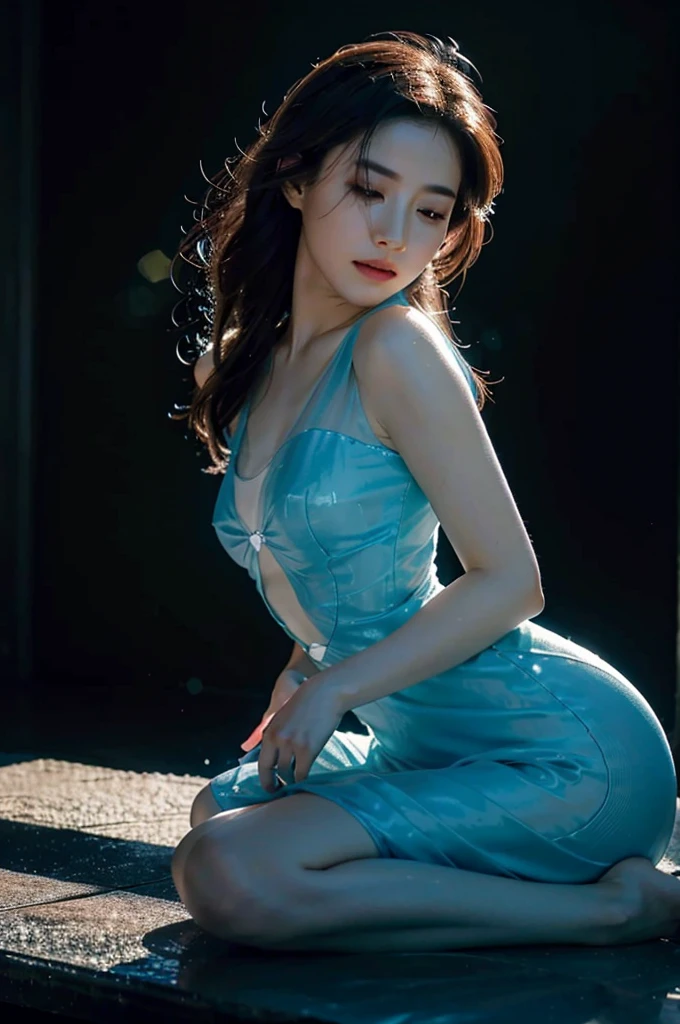 Imagine a glass woman, Her exquisite figure is like a work of art, Crying under the stars. The blue night enveloped her, A melancholy light enveloped her graceful figure. Her glass Body Glows with bright blue hues, Every line and curve is engraved with intricate detail. The glass in her eyes reflects the twinkling stars, Embodying the infinite depth and emotion of the universe. Her sadness is beyond words, But her beautiful figure remains unaffected, Proof of the extraordinary power of emotion. This 4K glass woman is a delicate painting of light and shadow, color, and feeling, arrive,Body Glow,Glowing Line,Fluorescence,Glow Example,Tracking Example,flash,萤Light Particles,Backlight,translucent,Light Particles,Correct human anatomy,
